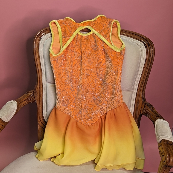 Beautiful Yellow/Orange Youth Skating Dress Size 12/14 Youth Jerry's Skating Wo - Picture 2 of 14